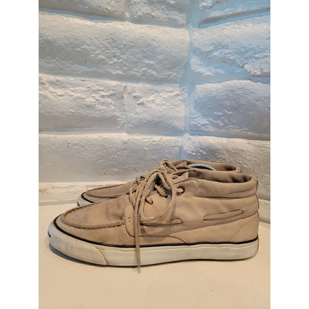 CONVERSE Jack Purcell Cream / Khaki Leather Mid top Boat Shoes Mens Size 8.5 wom